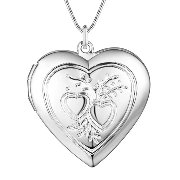 💖 Sterling Silver Double Heart Locket Necklace 16” NEW - Picture 2 of 6